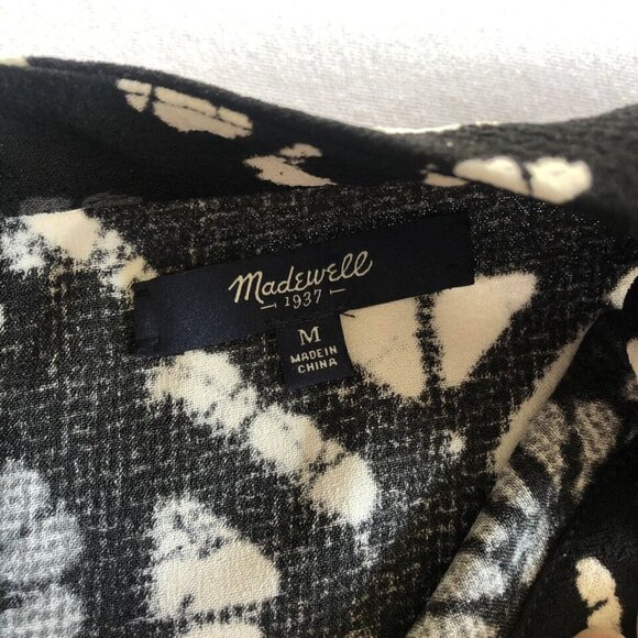 Madewell Black Print Polyester Button Back Blouse Top Womens M Medium - Picture 6 of 8